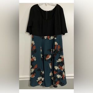 eShakti Floral Print Dress Fit & Flare Black Green 2X Office Church Career